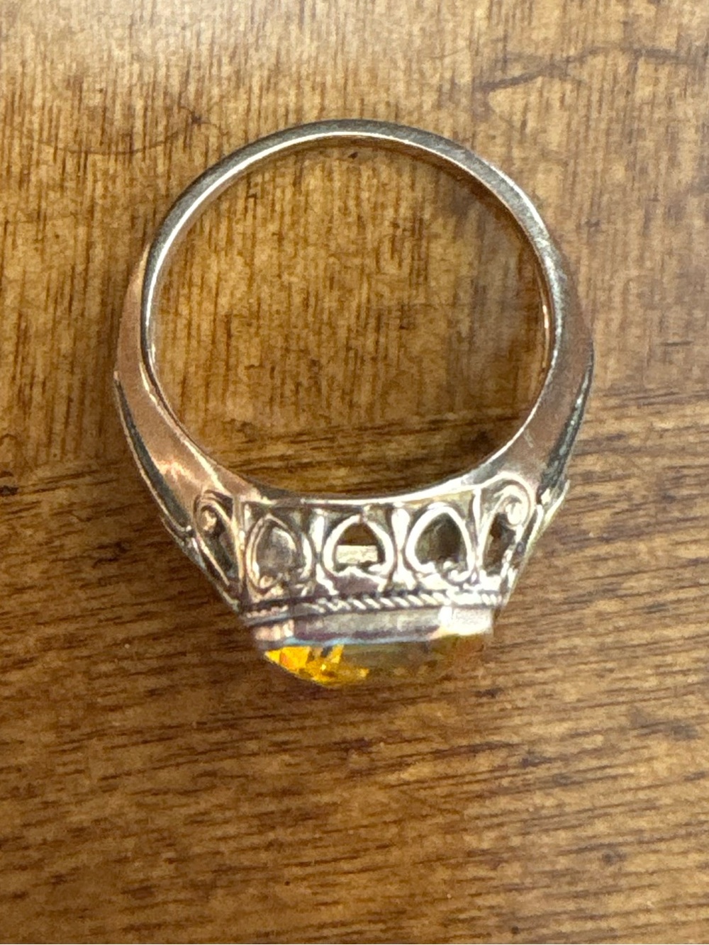 10K Yellow & Green Gold Filigree Ring art deco Orange Stone Vintage Size 5 - Picture 15 of 15